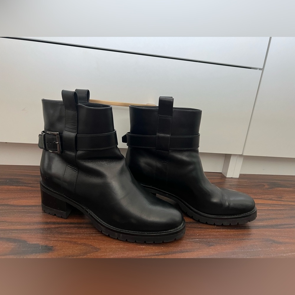 Santoni Black Leather Ankle Booties